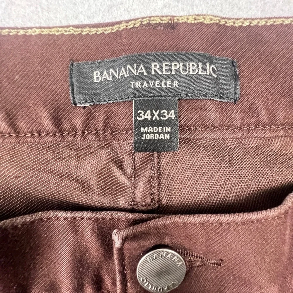 Banana Republic Traveler Pants Mens 34x34 Brown Athletic Tapered Twill Casual